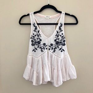 White Embroidered Flowy Tank